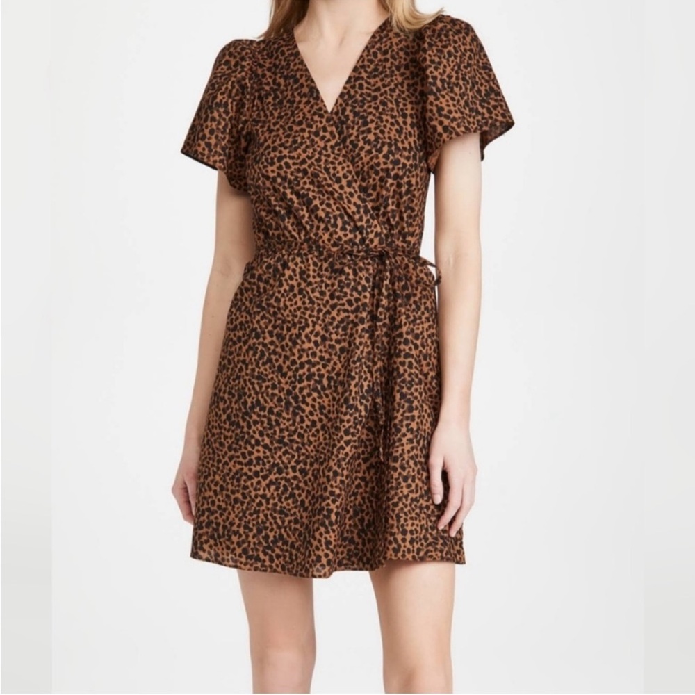 Madewell Painted Leopard Flutter Sleeve‎ Wrap Mini Dress Size Medium